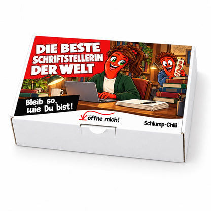 Die beste Schriftstellerin der Welt – weiße Geschenkbox, Schrägansicht