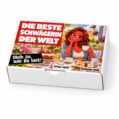 Die beste Schwägerin der Welt – weiße Geschenkbox, Schrägansicht