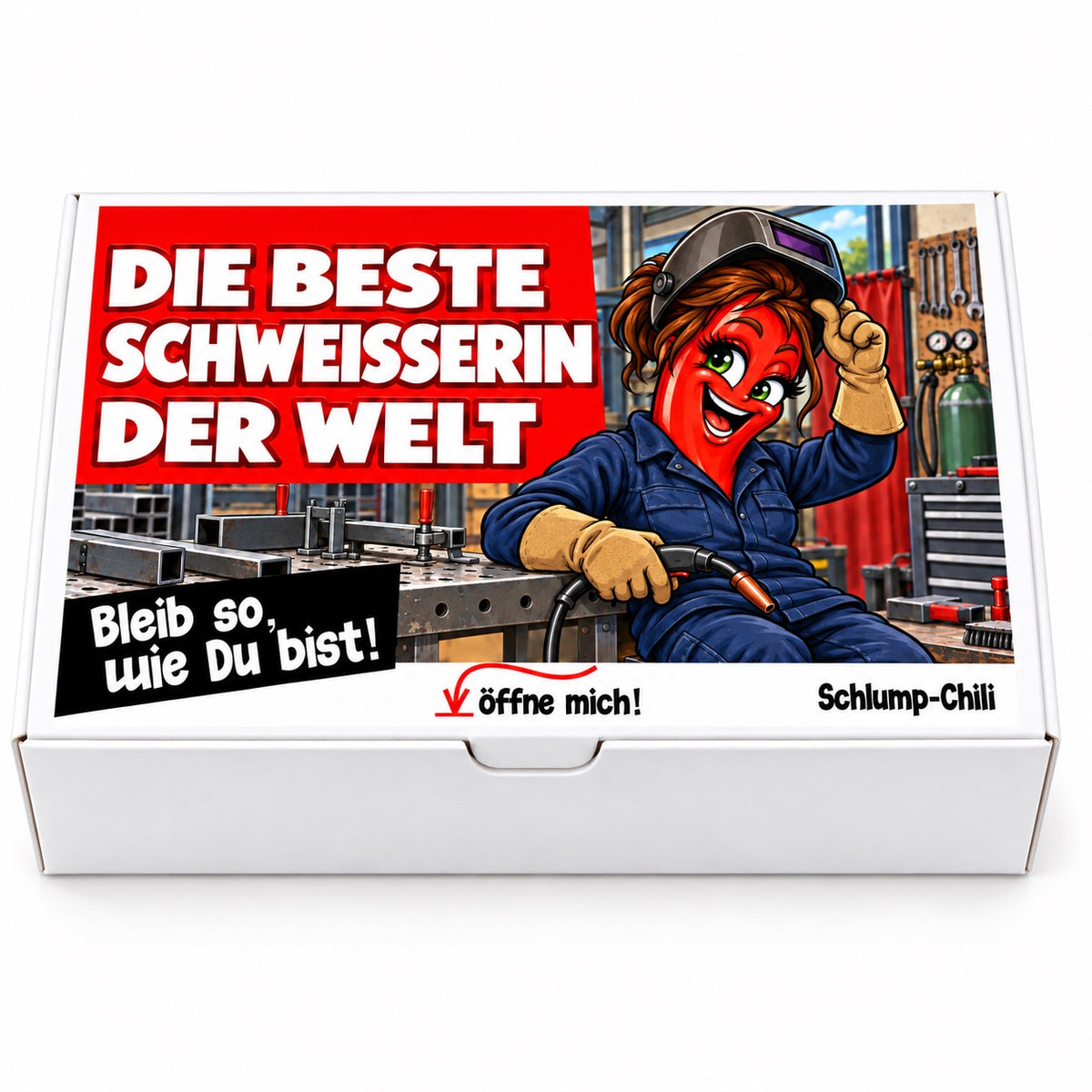Die beste Schweißerin der Welt – Geschenkbox Vorderansicht