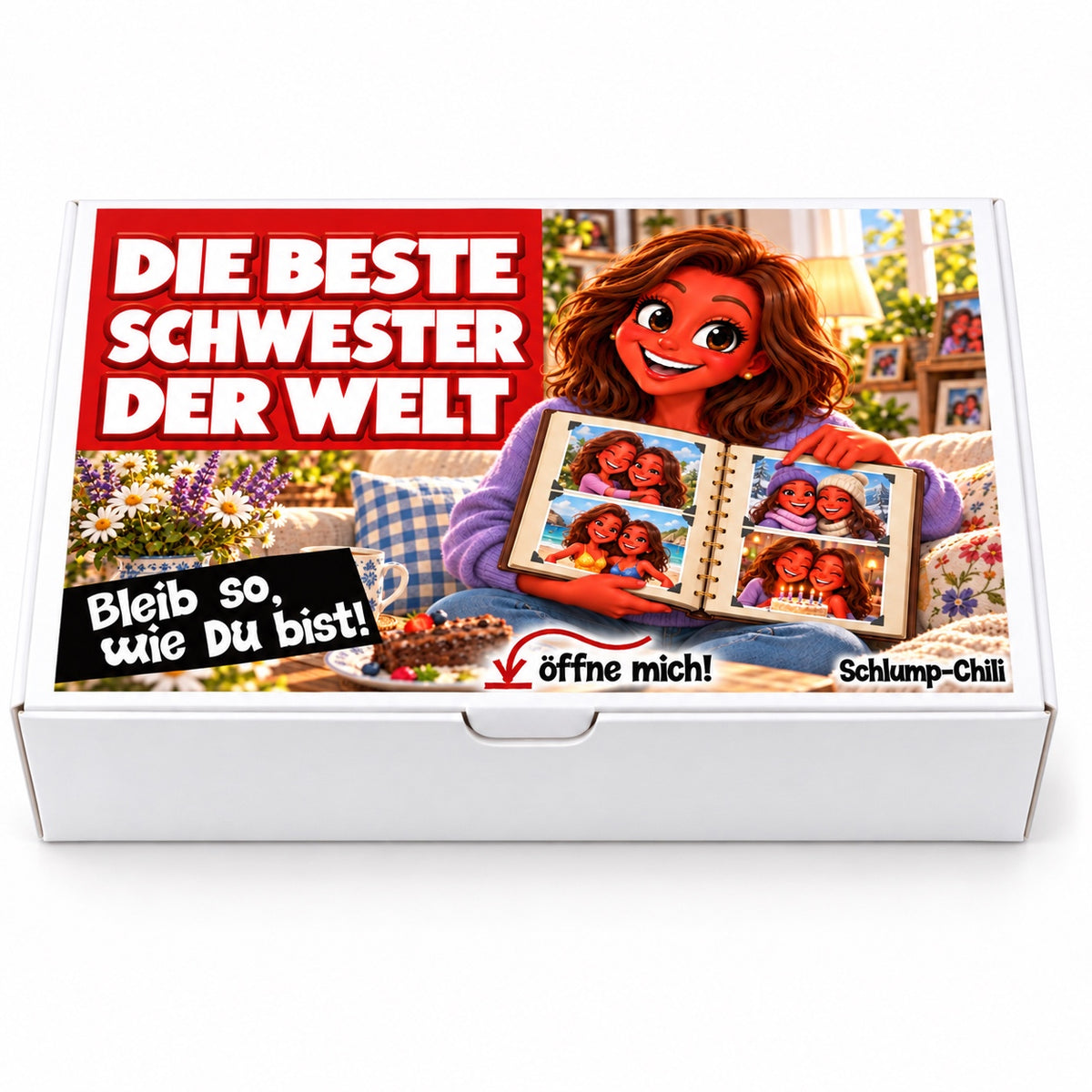 Die beste Schwester der Welt – weiße Geschenkbox, Vorderansicht