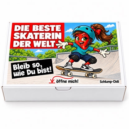 Die beste Skaterin der Welt – Frontansicht der Chili-Geschenkbox