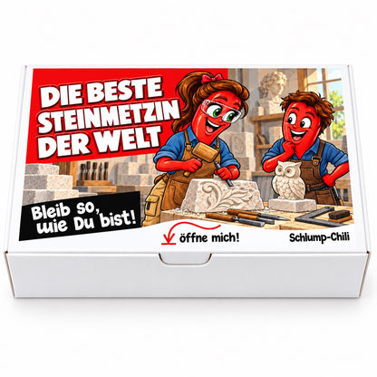 Die beste Steinmetzin der Welt – weiße Geschenkbox, Vorderansicht