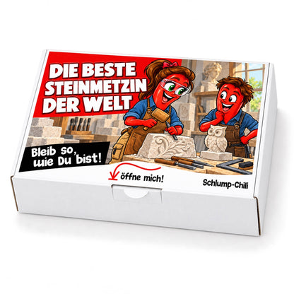 Die beste Steinmetzin der Welt – weiße Geschenkbox, Schrägansicht