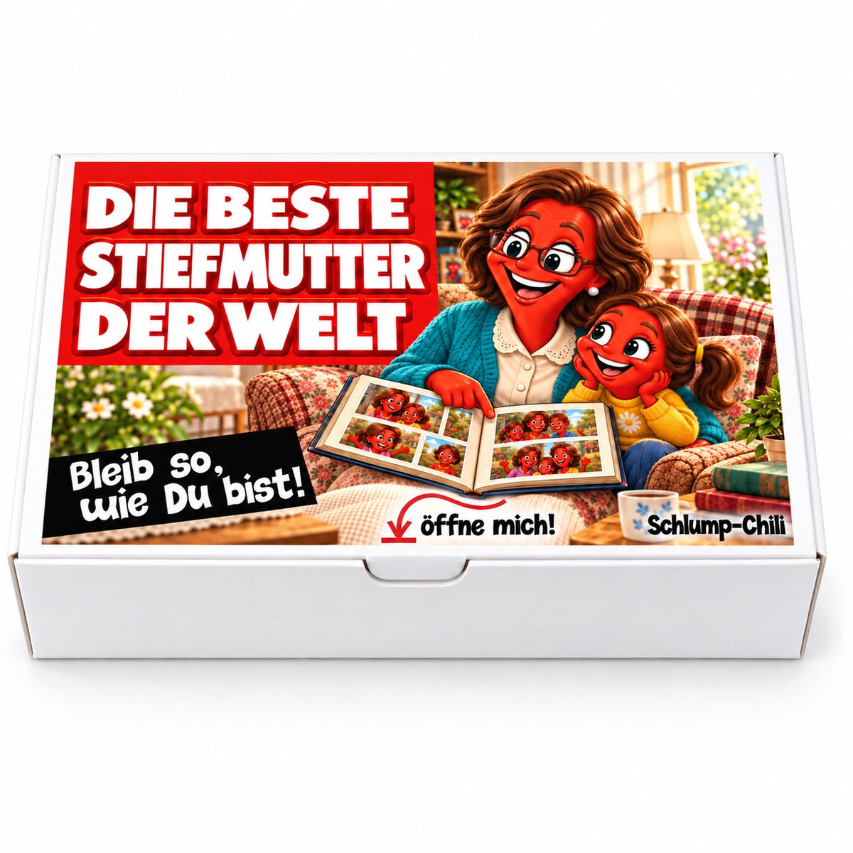 Die beste Stiefmutter der Welt – weiße Geschenkbox, Vorderansicht