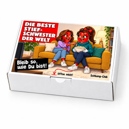 Die beste Stiefschwester der Welt – Schrägansicht der Chili-Geschenkbox