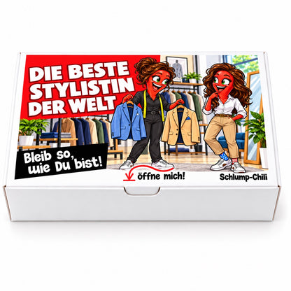 Die beste Stylistin der Welt – Geschenkbox Vorderansicht