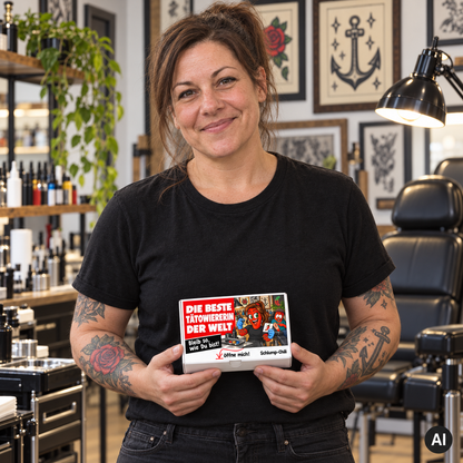 Die beste Tätowiererin der Welt – Lifestylebild mit kleiner A6-Geschenkschachtel