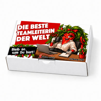 Die beste Teamleiterin der Welt – Geschenkbox Vorderansicht