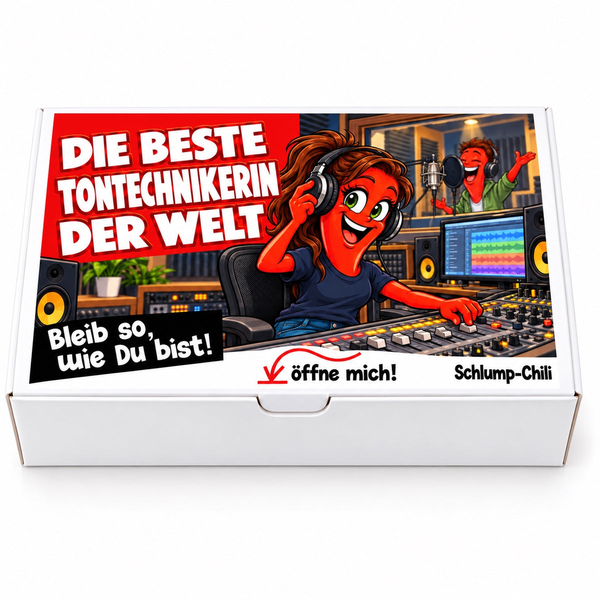 Die beste Tontechnikerin der Welt – weiße Geschenkbox, Vorderansicht