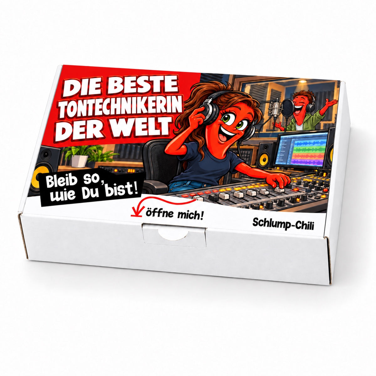 Die beste Tontechnikerin der Welt – weiße Geschenkbox, Schrägansicht