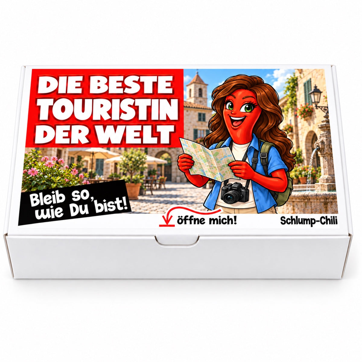 Die beste Touristin der Welt – Geschenkbox Vorderansicht