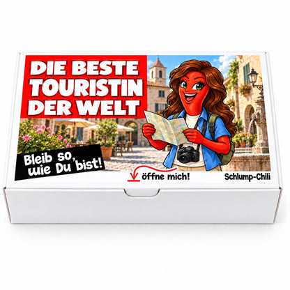 Die beste Touristin der Welt – Geschenkbox Vorderansicht