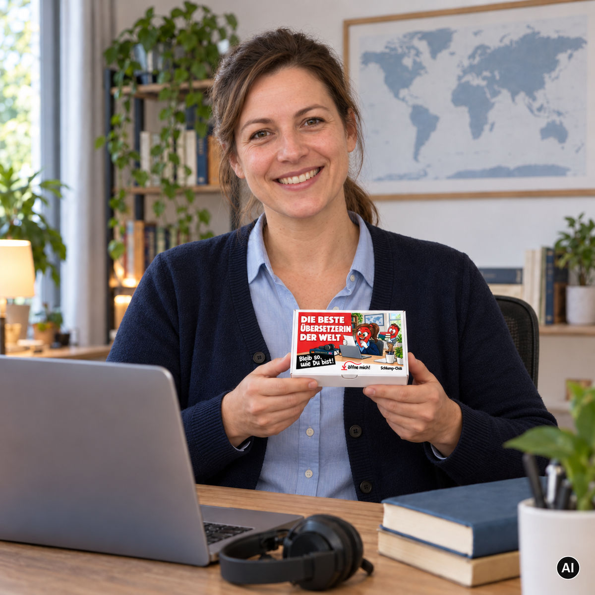 Die beste Übersetzerin der Welt – Lifestylebild mit kleiner A6-Geschenkschachtel