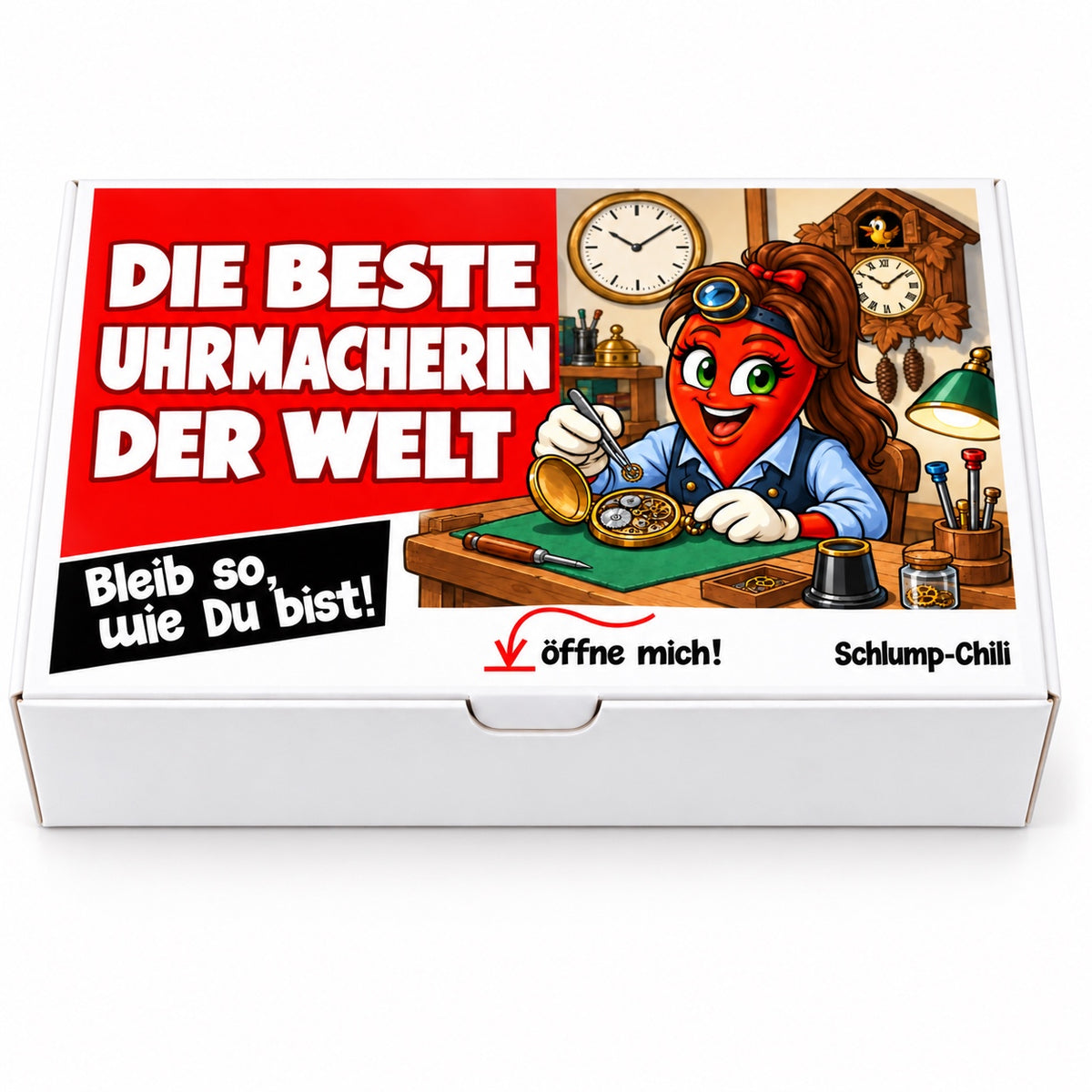 Die beste Uhrmacherin der Welt – Geschenkschachtel frontal