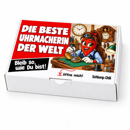 Die beste Uhrmacherin der Welt – Geschenkschachtel schräg