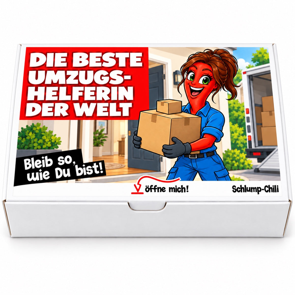 Die beste Umzugshelferin der Welt – Geschenkbox Vorderansicht