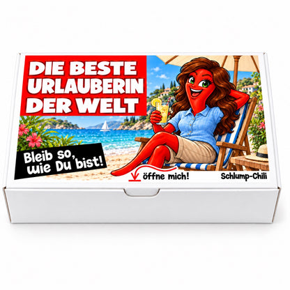 Die beste Urlauberin der Welt – Geschenkbox Vorderansicht