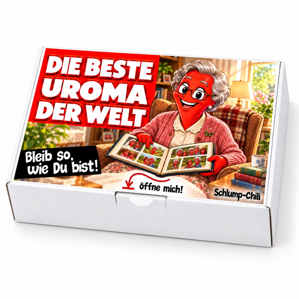 Die beste Uroma der Welt – weiße Geschenkbox, Schrägansicht