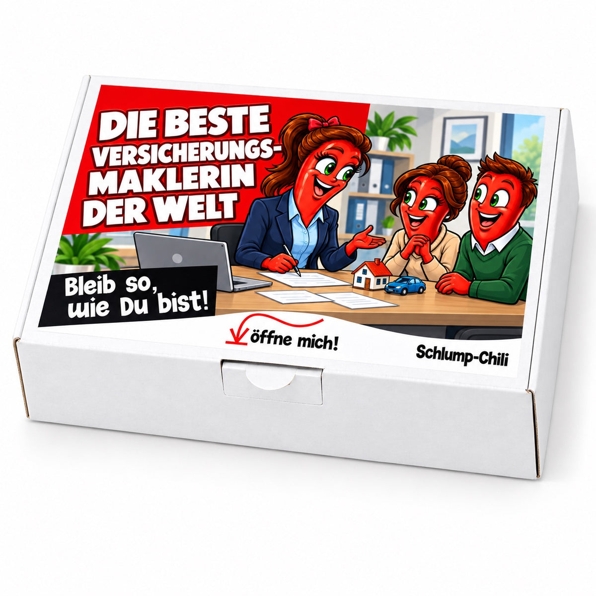Die beste Versicherungsmaklerin der Welt – weiße Geschenkbox, Schrägansicht
