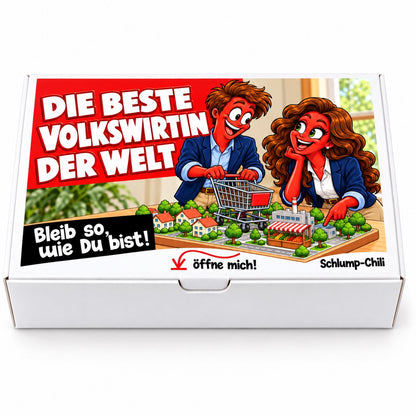 Die beste Volkswirtin der Welt – Geschenkbox Vorderansicht