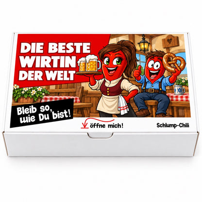 Die beste Wirtin der Welt – Geschenkbox Vorderansicht