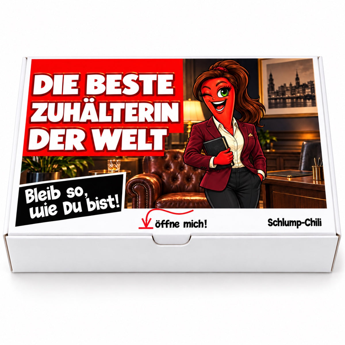 Die beste Zuhälterin der Welt – Geschenkbox Vorderansicht