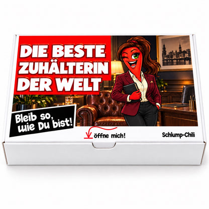 Die beste Zuhälterin der Welt – Geschenkbox Vorderansicht