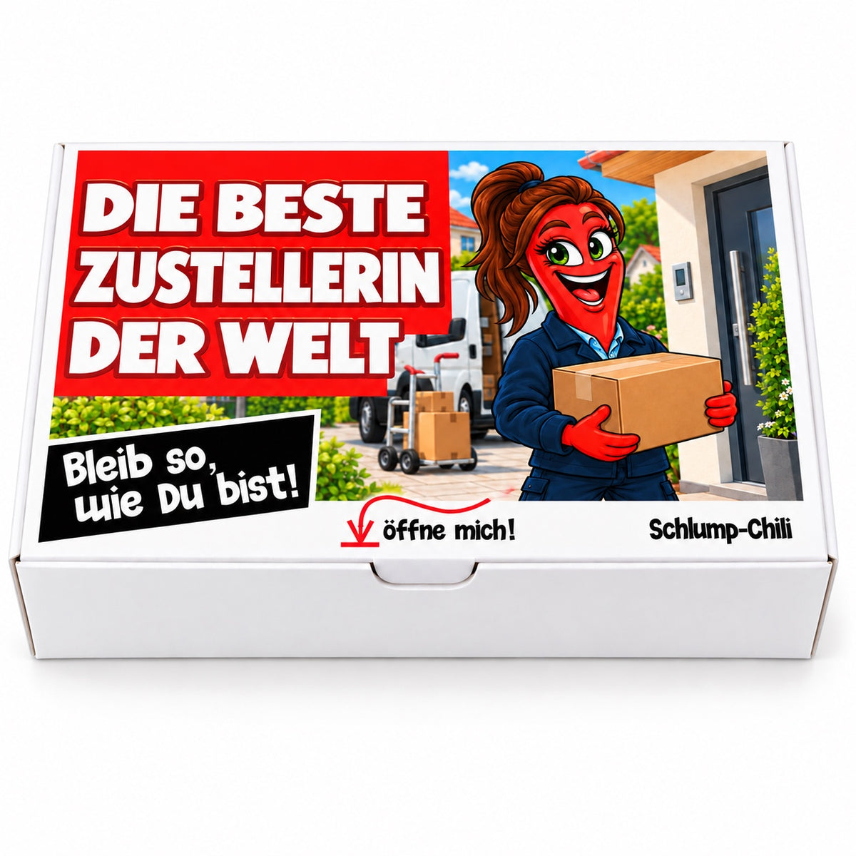Die beste Zustellerin der Welt – Geschenkbox Vorderansicht