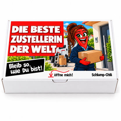 Die beste Zustellerin der Welt – Geschenkbox Vorderansicht