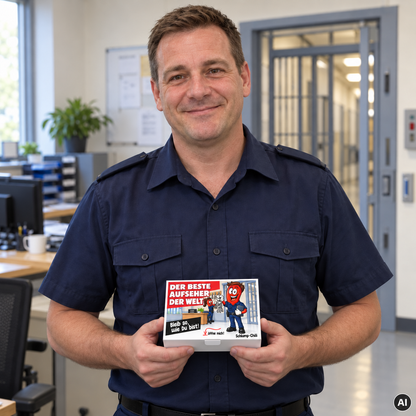 Der beste Aufseher der Welt – Lifestylebild mit kleiner A6-Geschenkschachtel