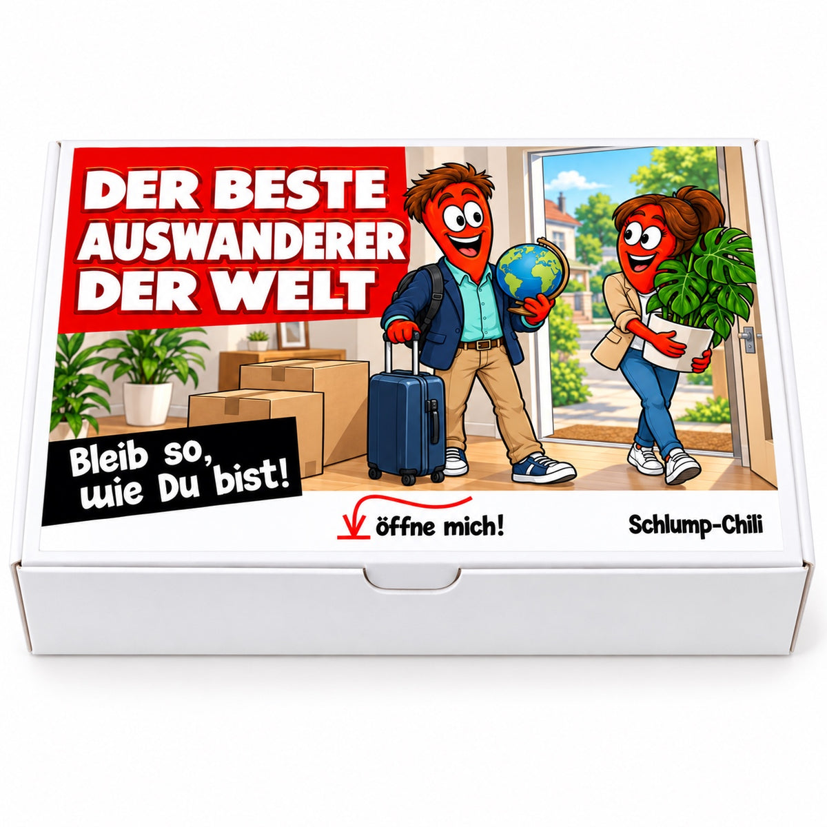 Der beste Auswanderer der Welt – Geschenkbox Vorderansicht