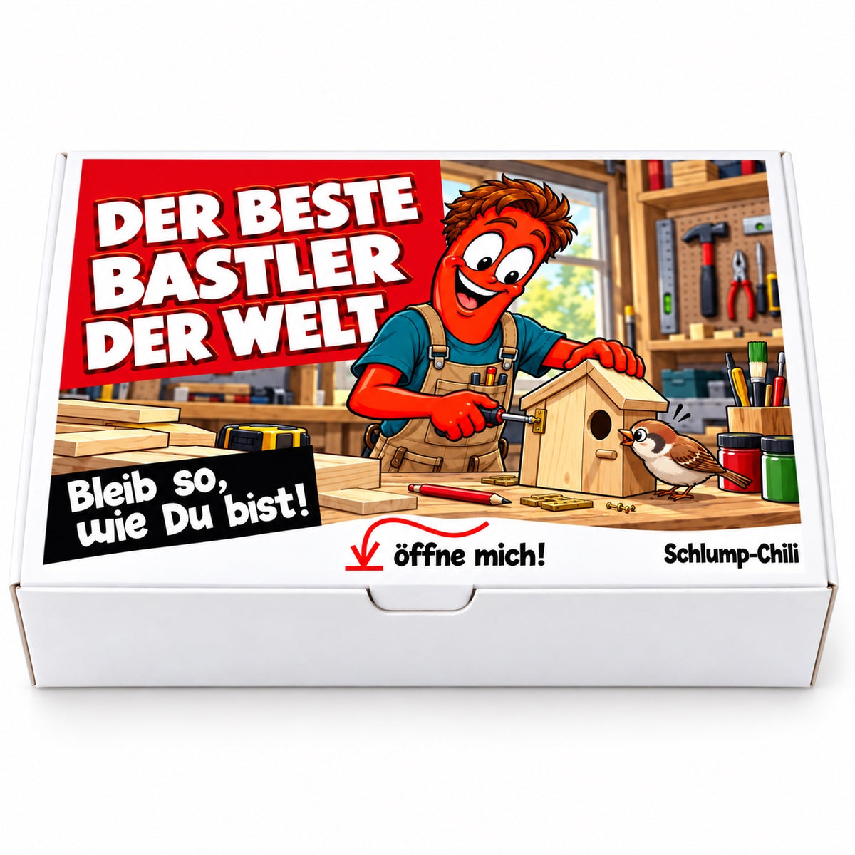 Der beste Bastler der Welt – weiße Geschenkbox, Vorderansicht