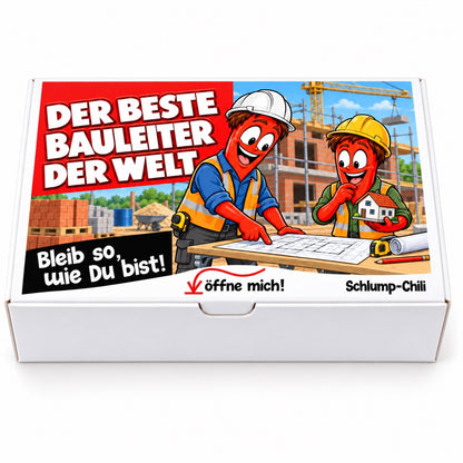Der beste Bauleiter der Welt – weiße Geschenkbox, Vorderansicht