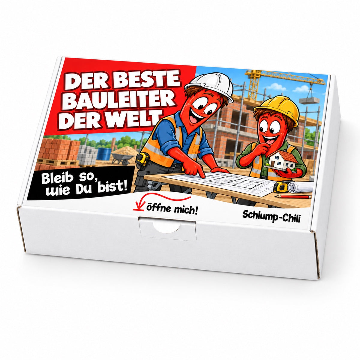 Der beste Bauleiter der Welt – weiße Geschenkbox, Schrägansicht