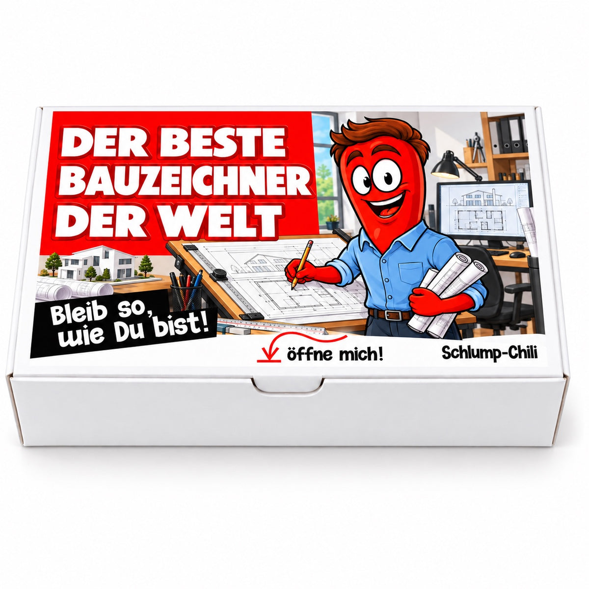 Der beste Bauzeichner der Welt – Geschenkbox Vorderansicht