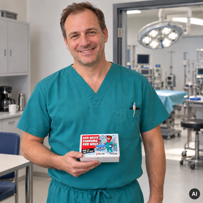 Der beste Chirurg der Welt – Lifestylebild mit kleiner A6-Geschenkschachtel