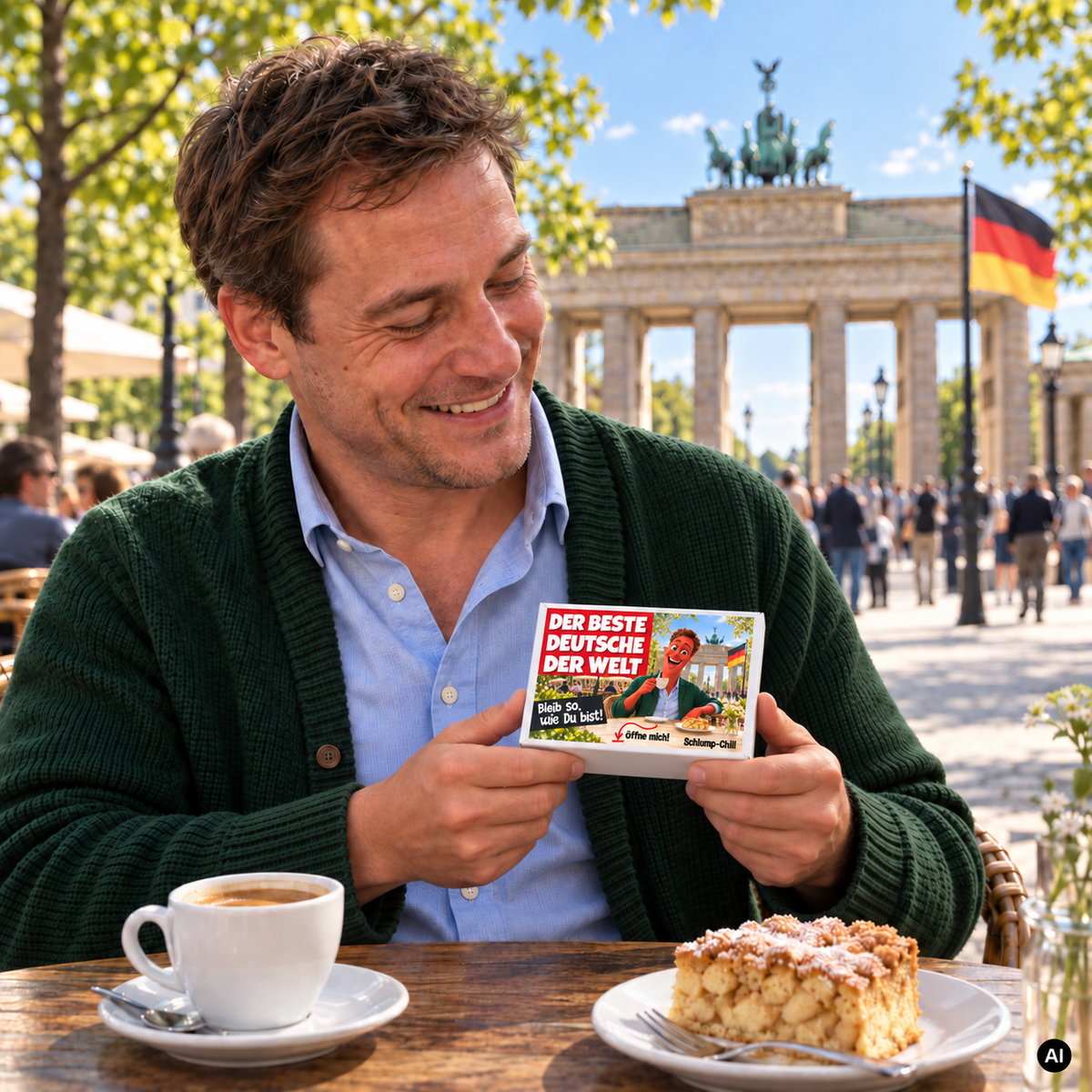 Der beste Deutsche der Welt – kleine Geschenkbox in der Hand (AI)
