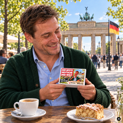 Der beste Deutsche der Welt – kleine Geschenkbox in der Hand (AI)