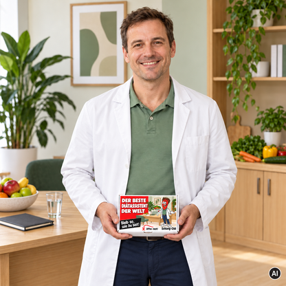 Der beste Diätassistent der Welt – Lifestylebild mit kleiner A6-Geschenkschachtel