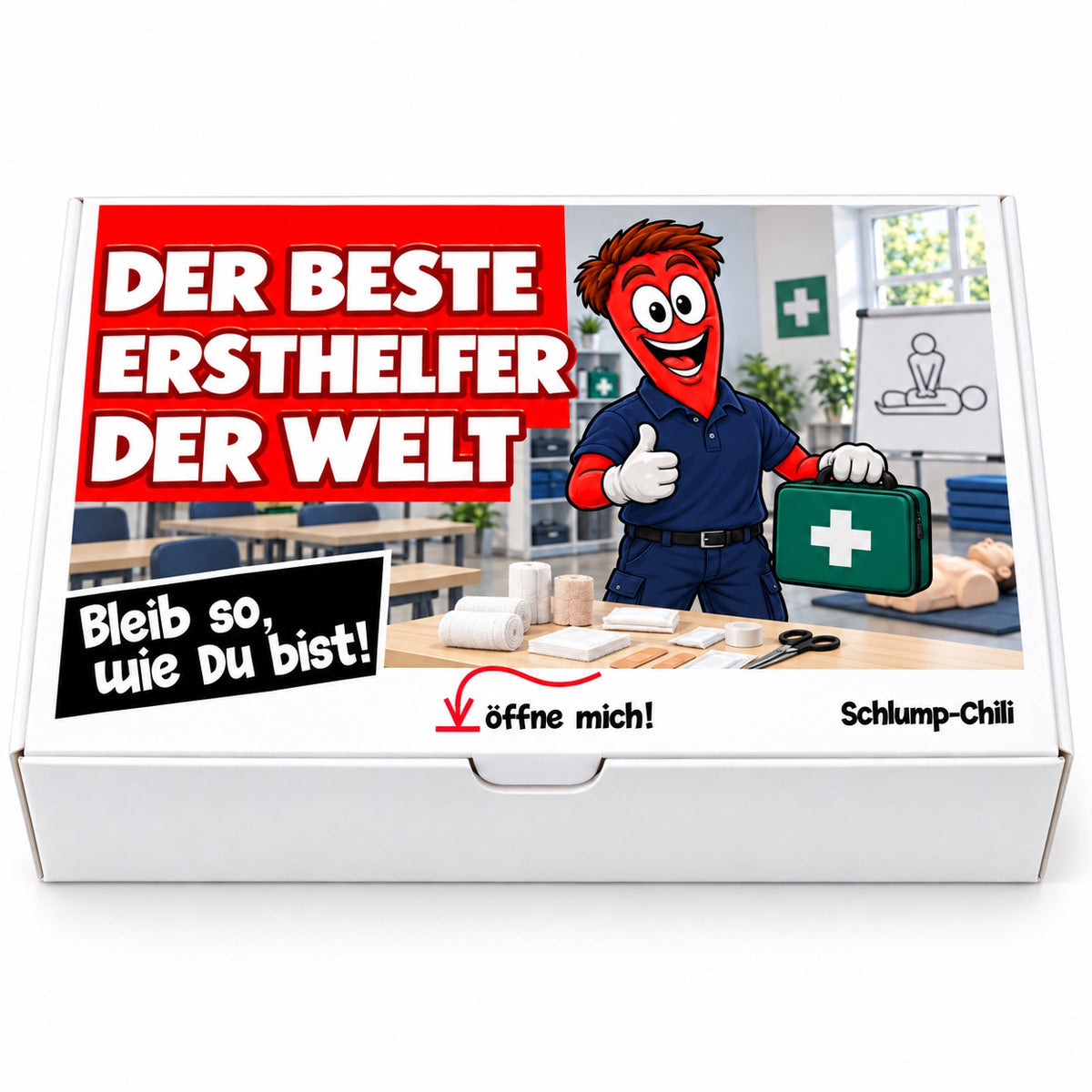 Der beste Ersthelfer der Welt – Geschenkbox Vorderansicht