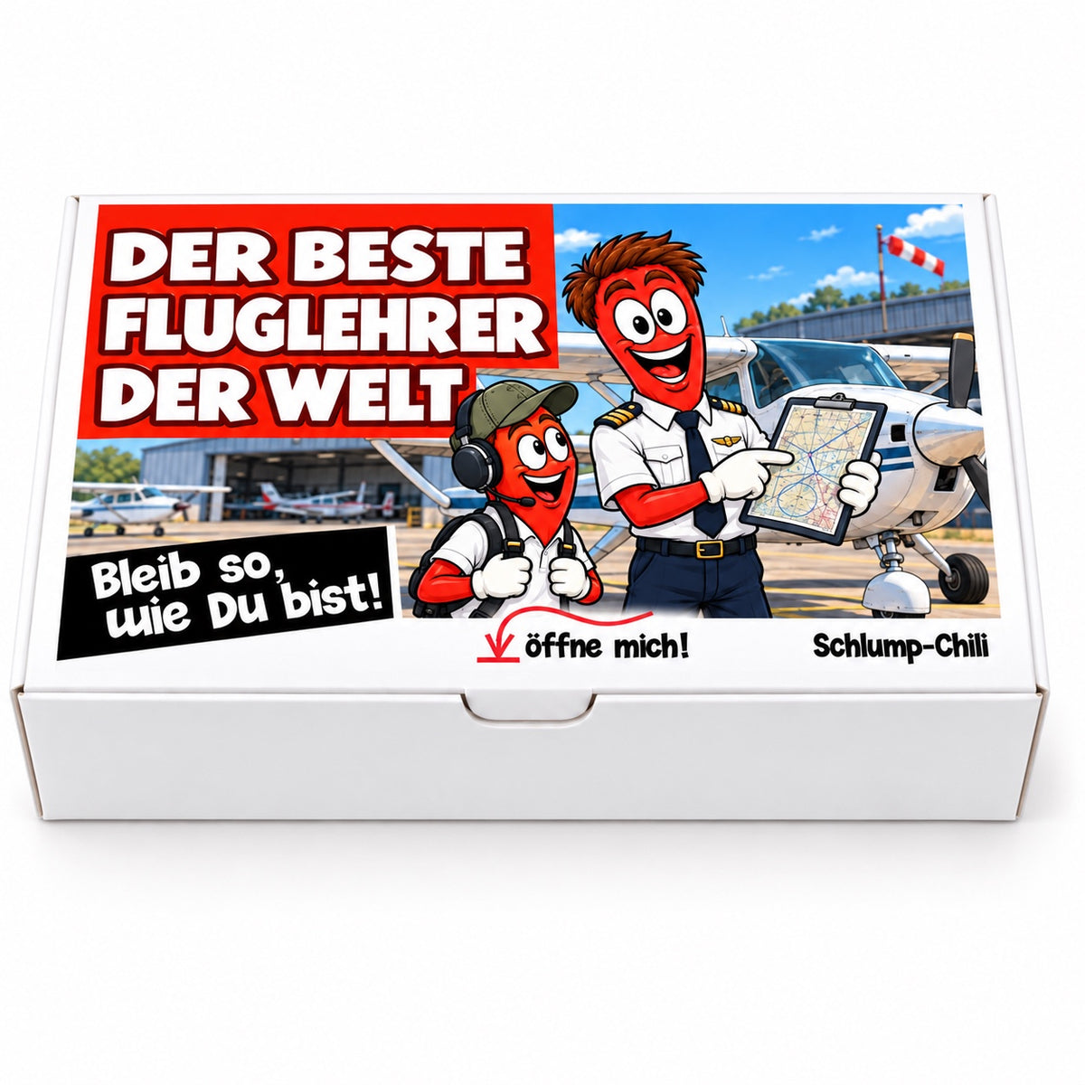 Der beste Fluglehrer der Welt – Geschenkbox Vorderansicht