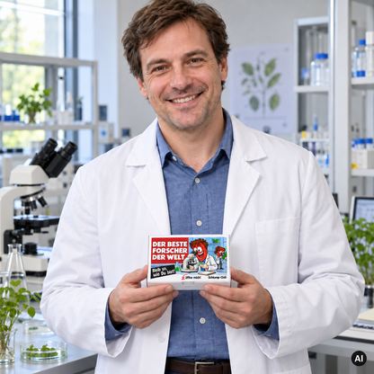 Der beste Forscher der Welt – Lifestylebild mit kleiner A6-Geschenkschachtel