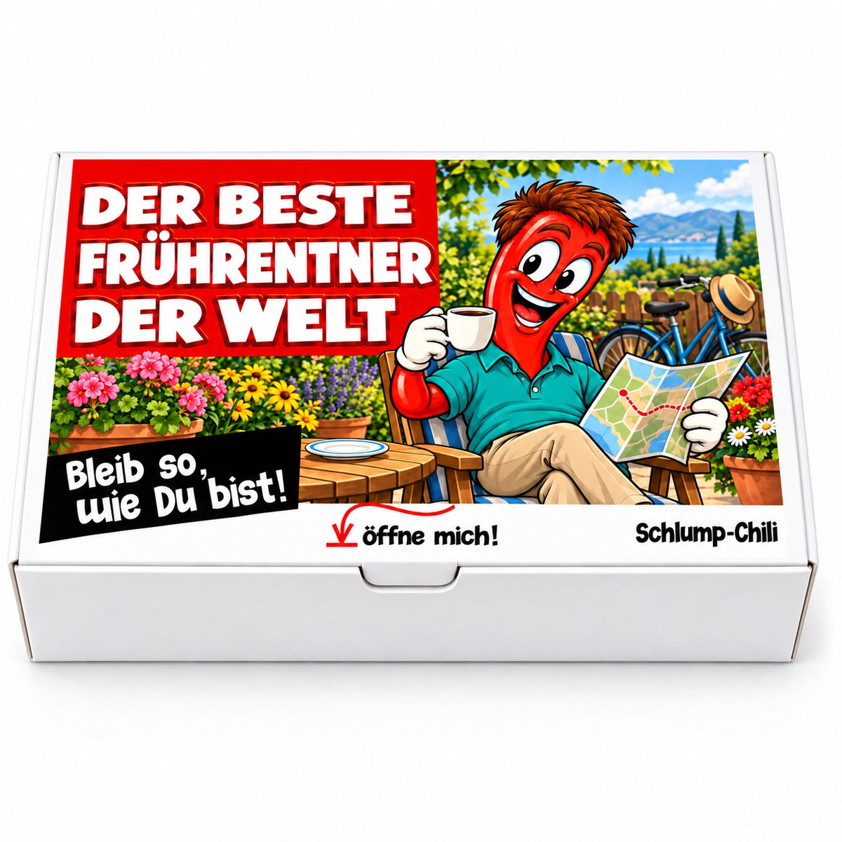 Der beste Frührentner der Welt – Geschenkbox Vorderansicht
