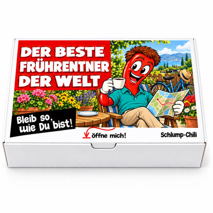 Der beste Frührentner der Welt – Geschenkbox Vorderansicht