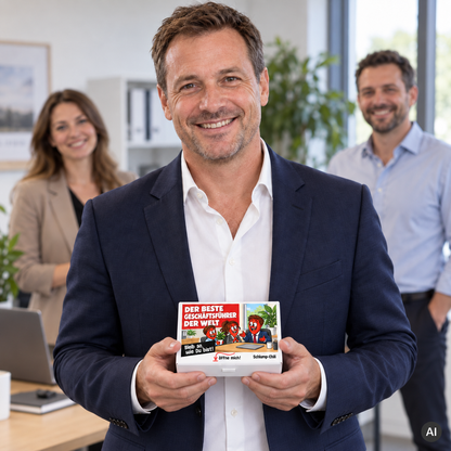 Der beste Geschäftsführer der Welt – kleine Geschenkbox in der Hand (AI)