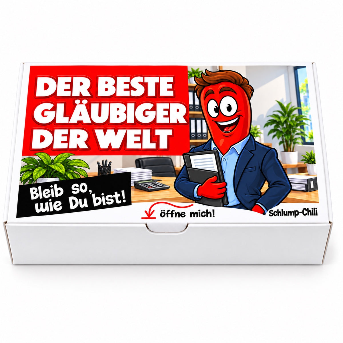 Der beste Gläubiger der Welt – Geschenkbox Vorderansicht