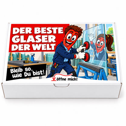 Der beste Glaser der Welt – Geschenkbox Vorderansicht