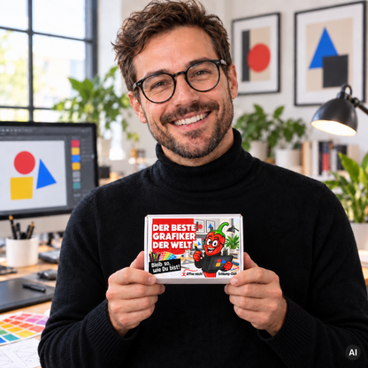 Der beste Grafiker der Welt – kleine Geschenkbox in der Hand (AI)