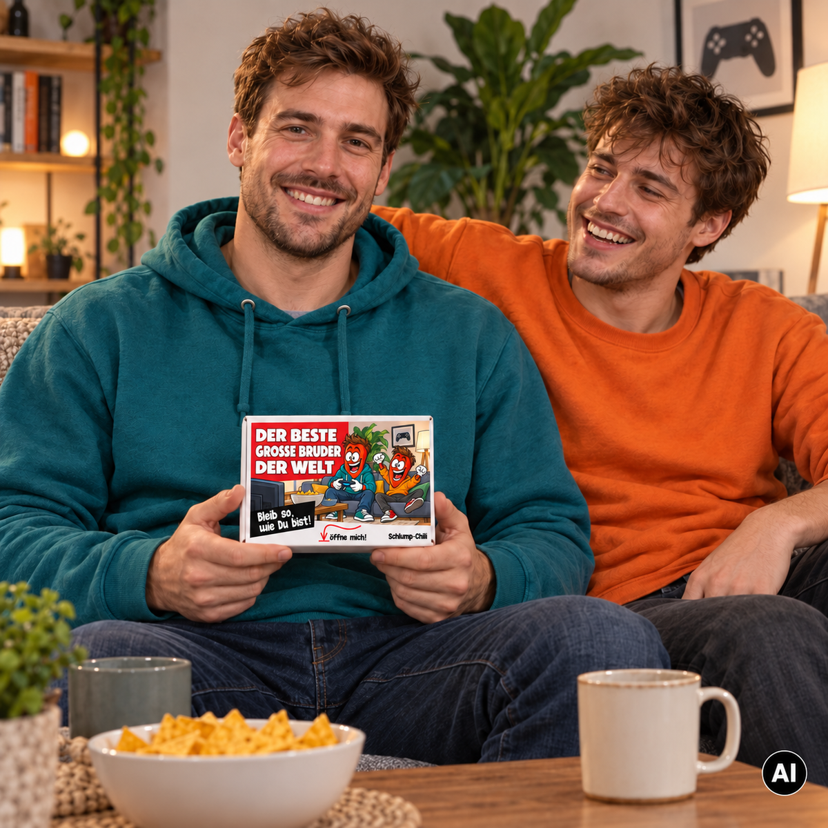 Der beste große Bruder der Welt – Lifestylebild mit kleiner A6-Geschenkschachtel