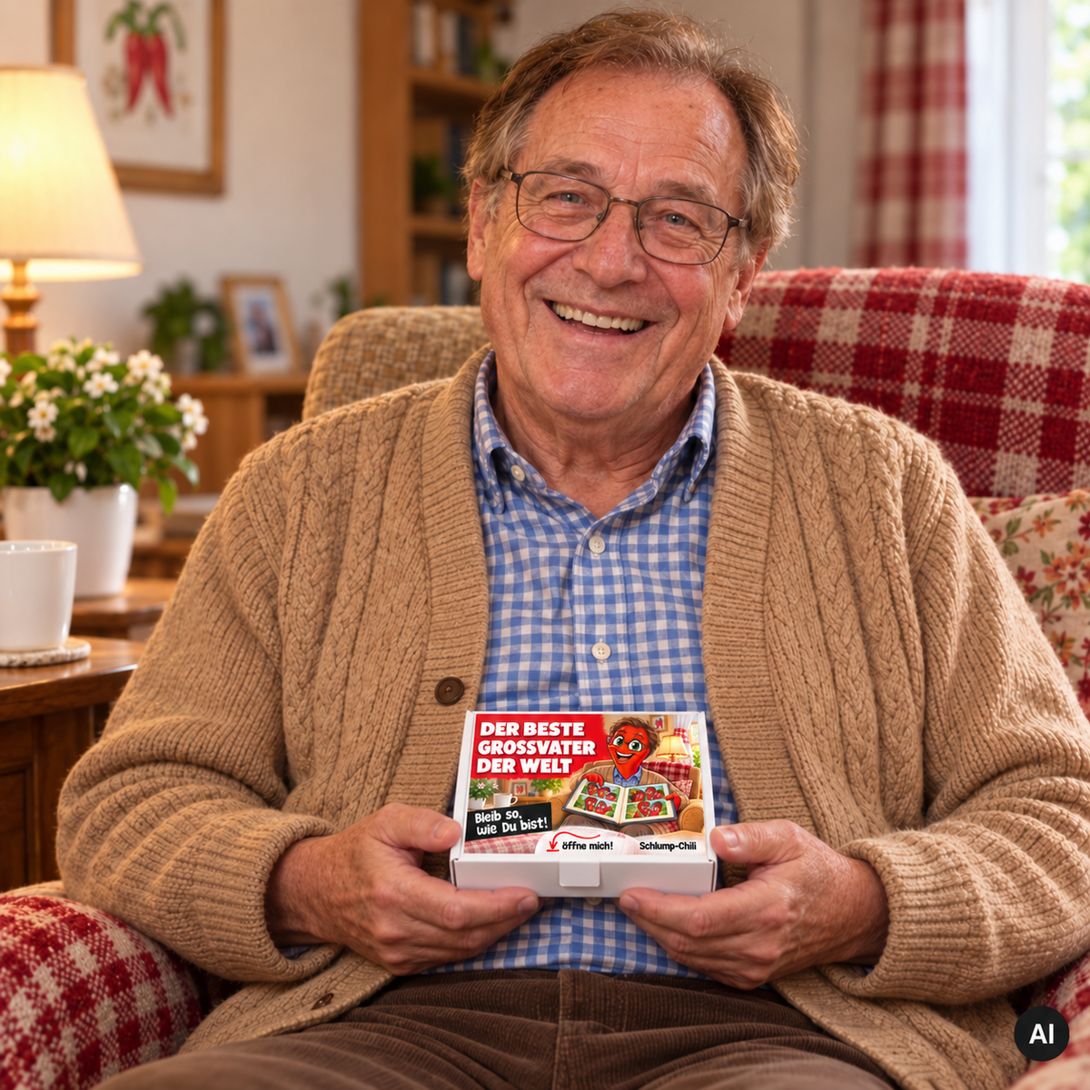 Der beste Großvater der Welt – Lifestylebild mit kleiner A6-Geschenkschachtel